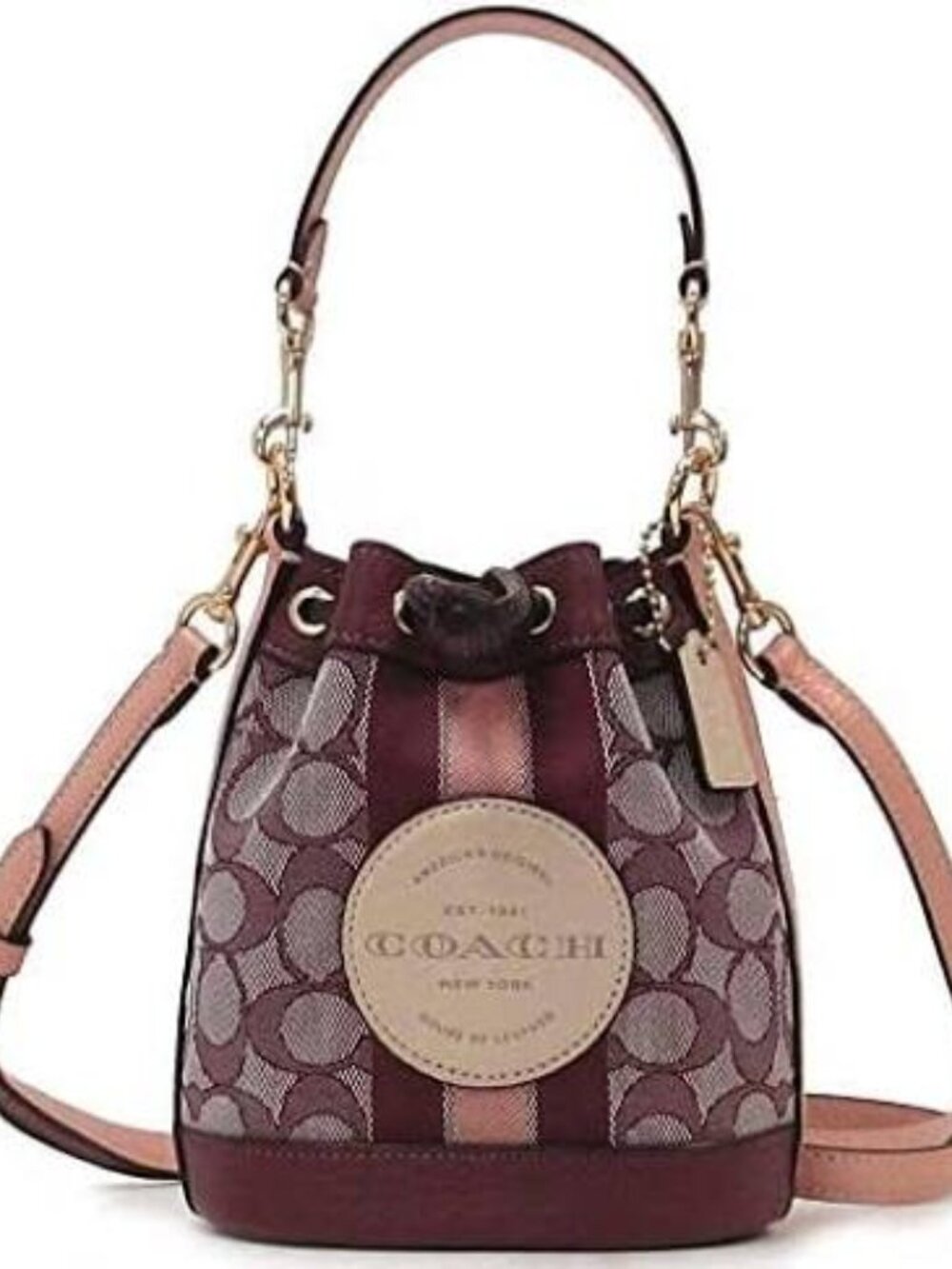 Coach Mini Dempsey Bucket Bag In Signature Jacquard With Stripe And Coach Patch